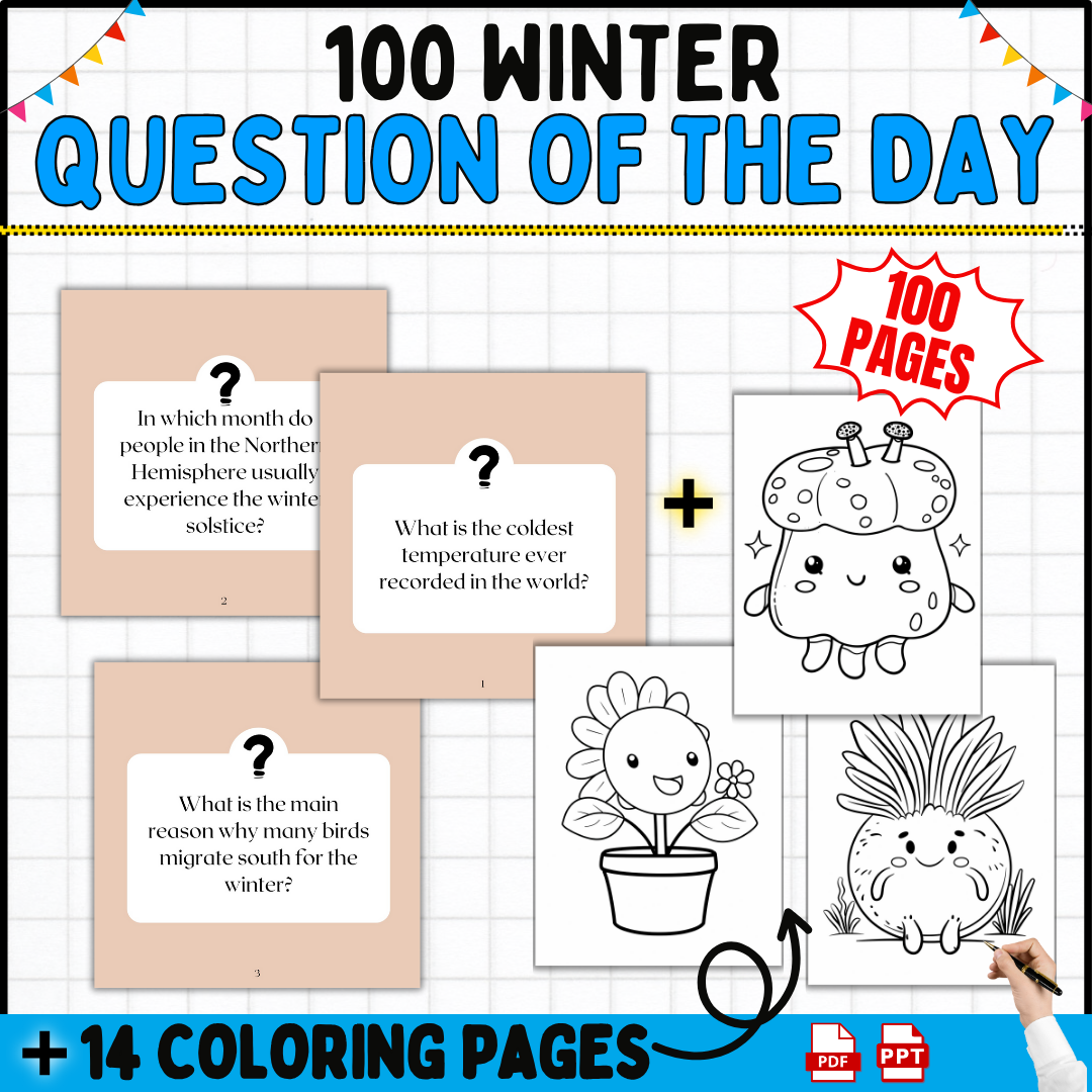 Winter Questions of the Day + Bonus Coloring Pages | Winter Activities K-6th Grade