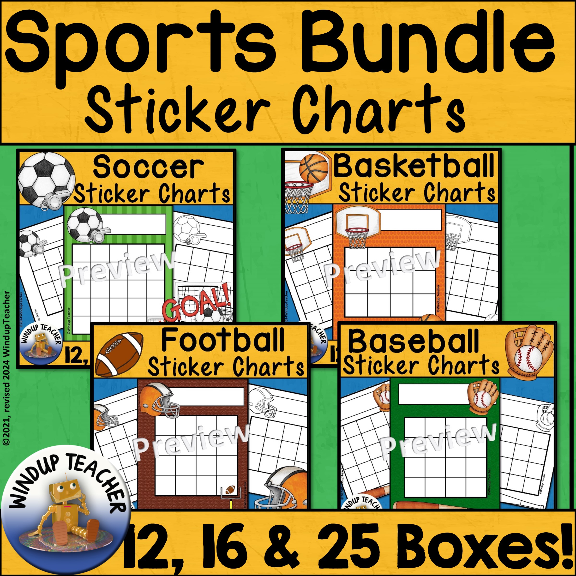 Sports Sticker Reward Chart BUNDLE - Soccer, Football, Basketball, Baseball