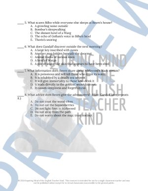 The Hobbit Chapter 7 Quiz and Answer Key for High School - Made By Teachers