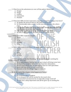 The Hobbit Chapter 8 Quiz and Answer Key for High School - Made By Teachers