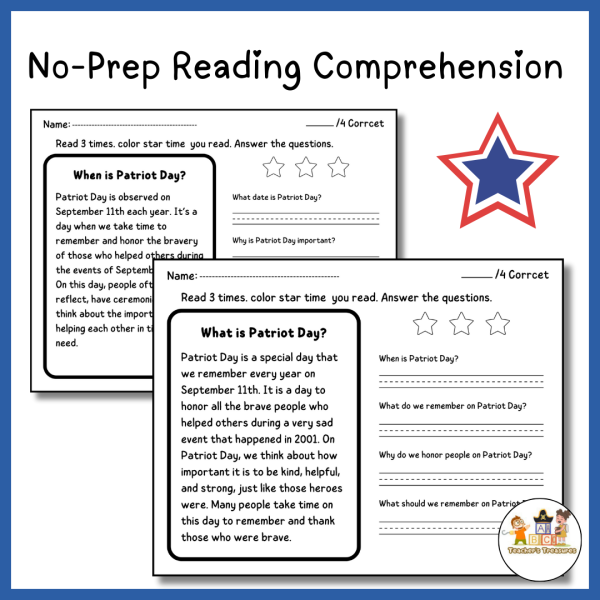 september 11th Reading Comprehension Passages and Questions K-2, 9 11 ...