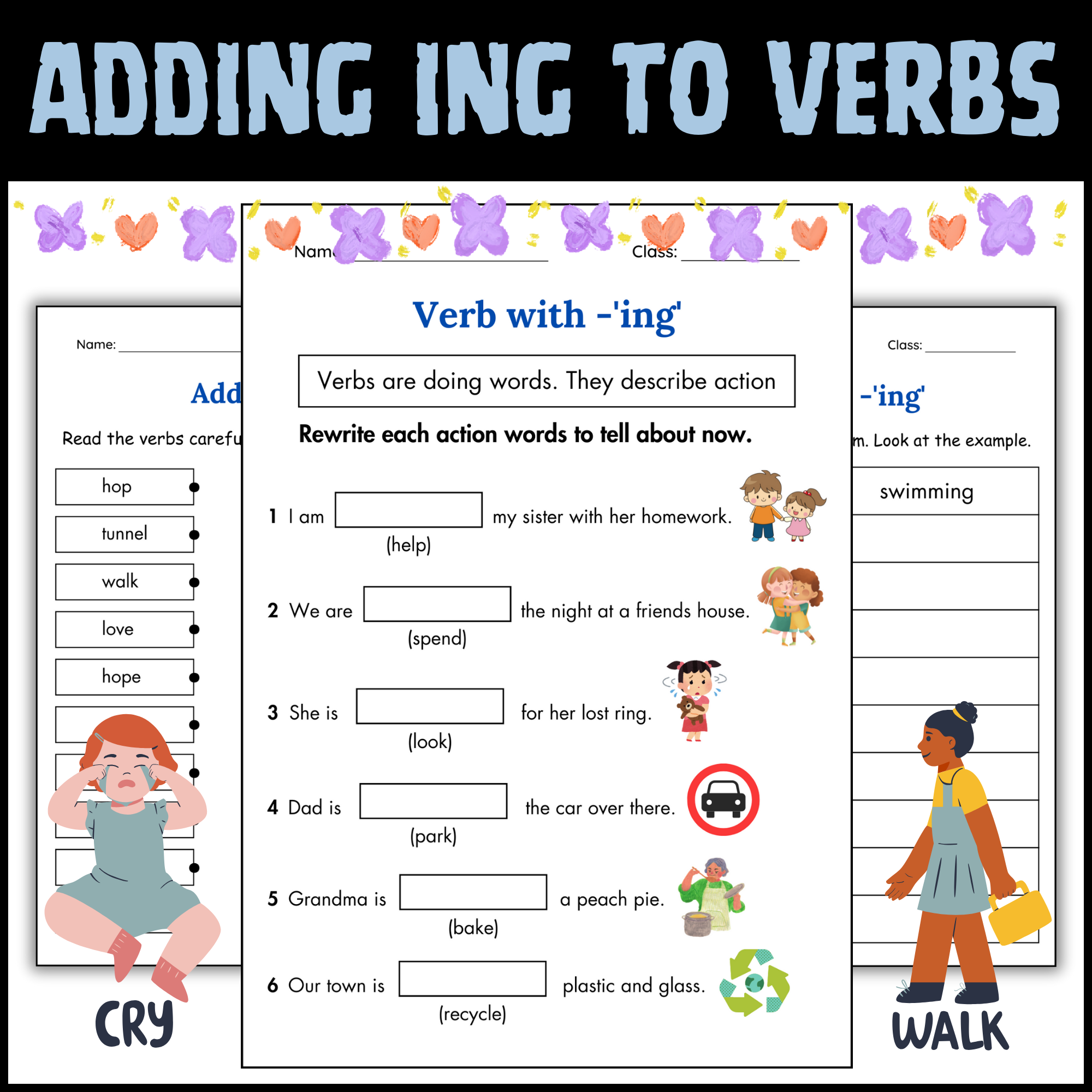 Adding ing to Verbs Grammar Worksheet - ing Endings Activity Book for Grade 1