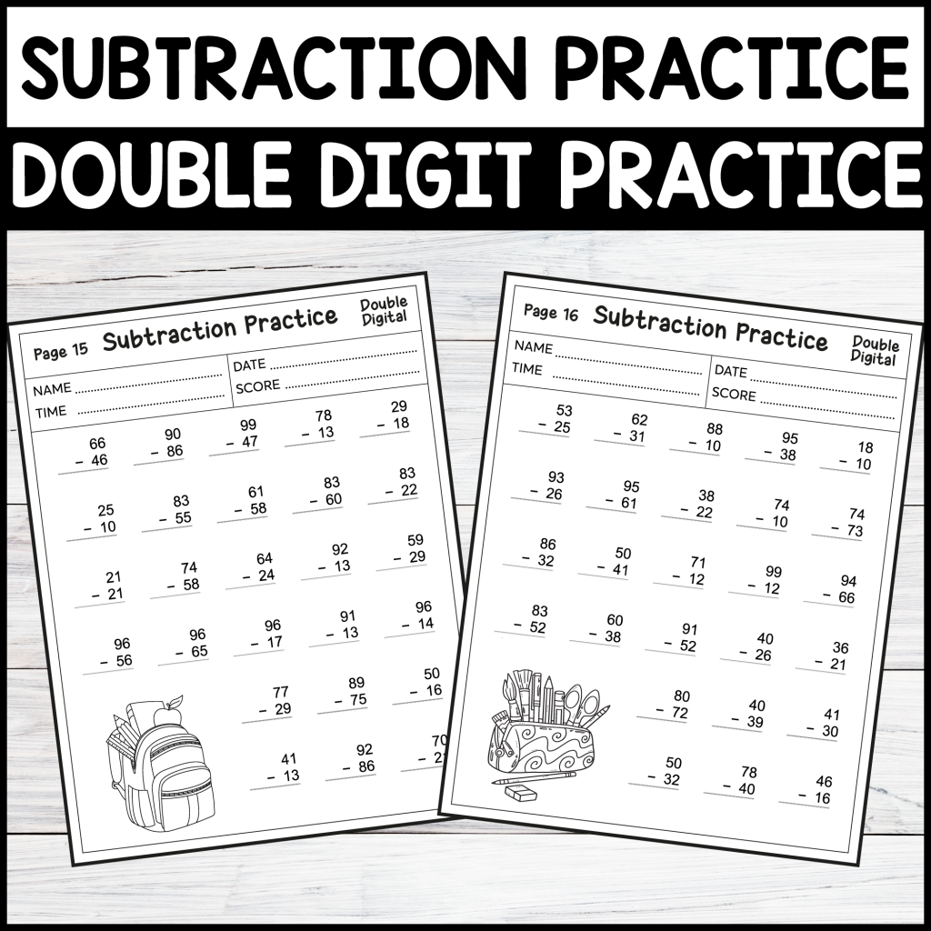 Back to School Subtraction practice double Digit printable- Math ...