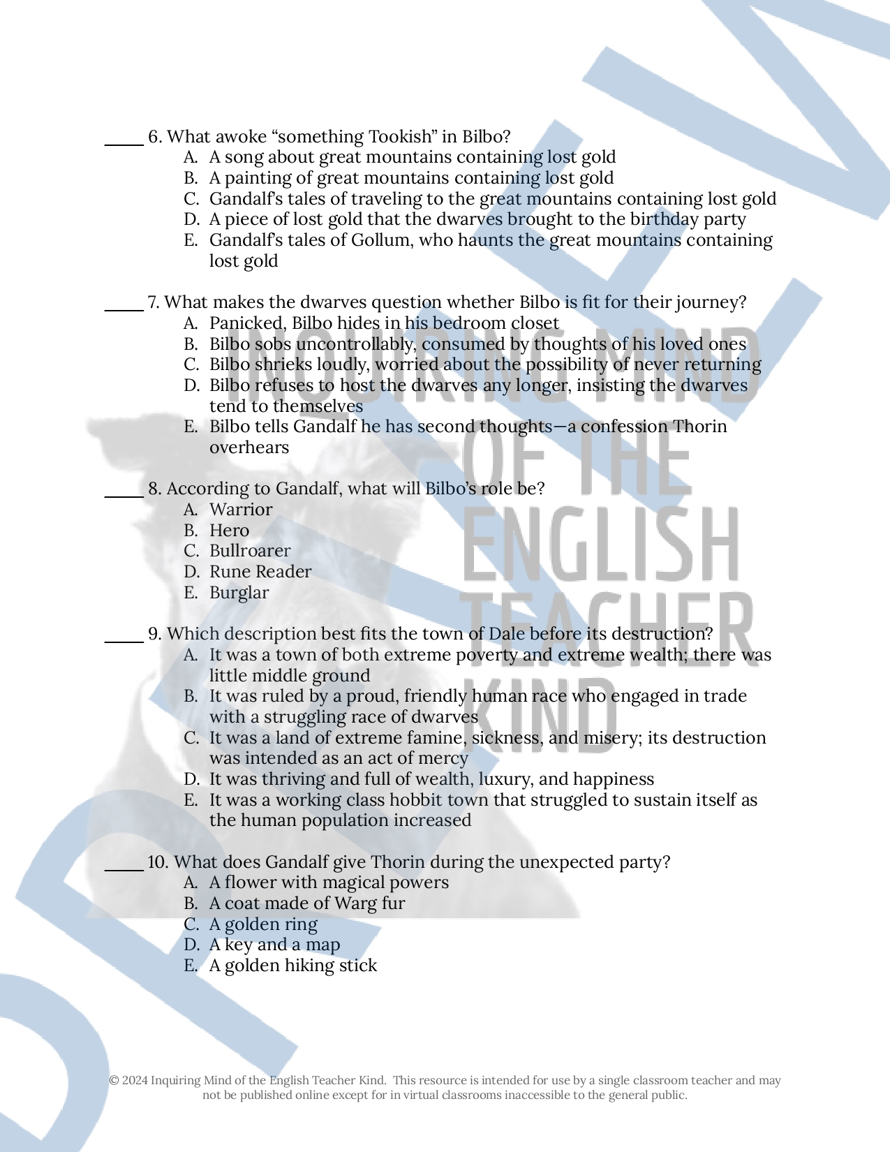 The Hobbit Quiz and Answer Key Bundle for High School - Made By Teachers
