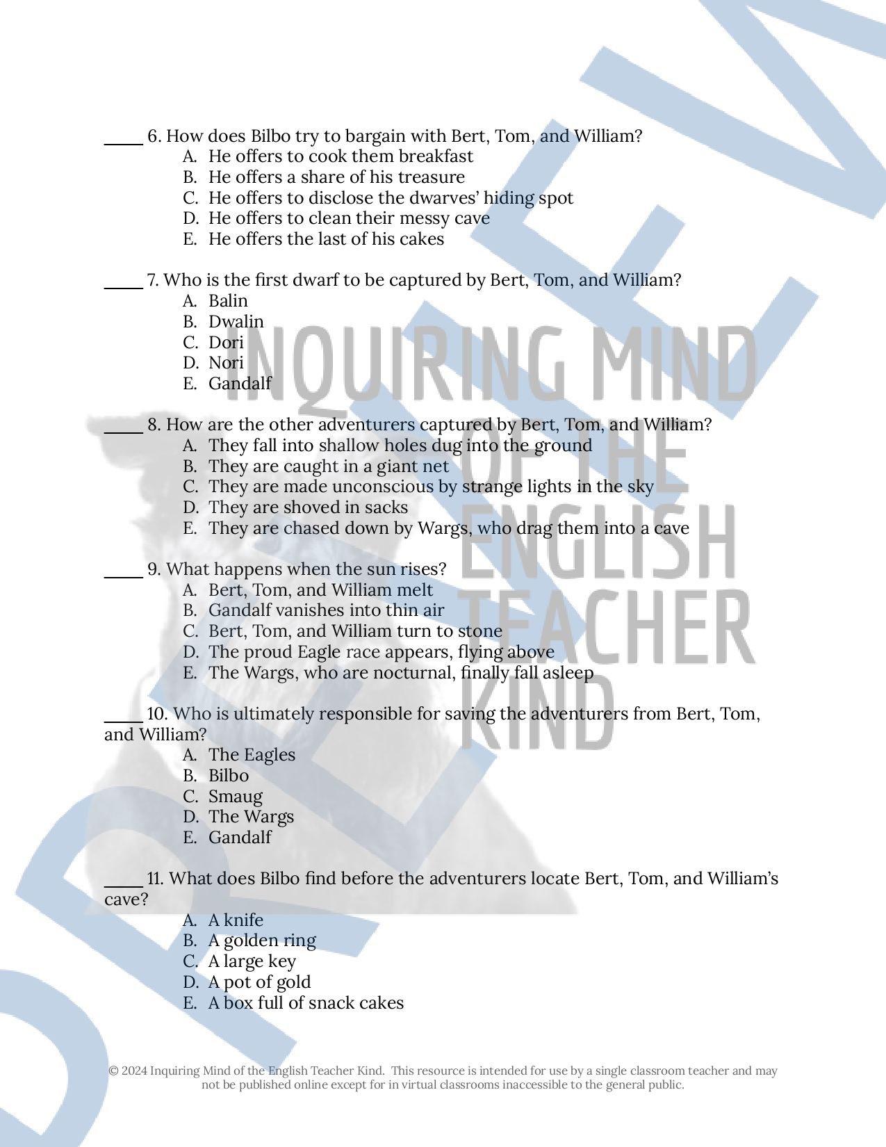 The Hobbit Quiz and Answer Key Bundle for High School - Made By Teachers