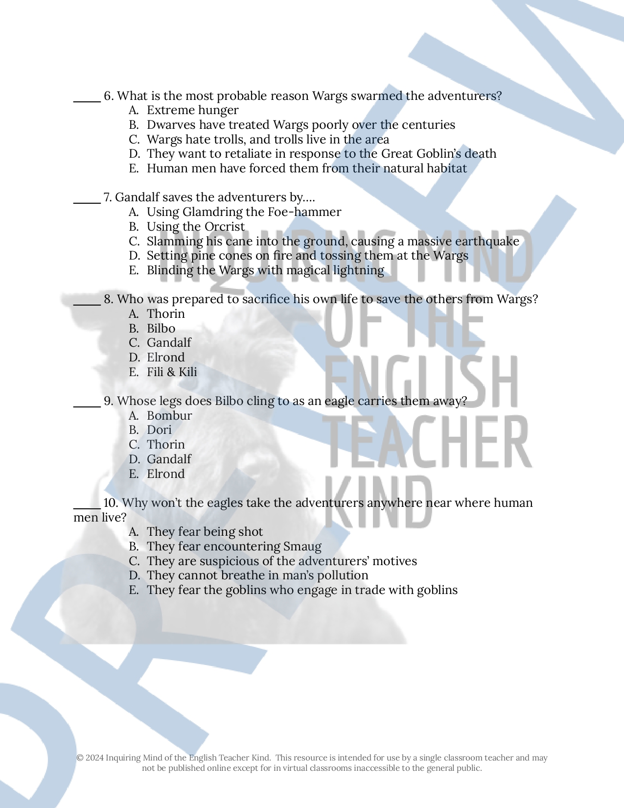 The Hobbit Quiz and Answer Key Bundle for High School - Made By Teachers