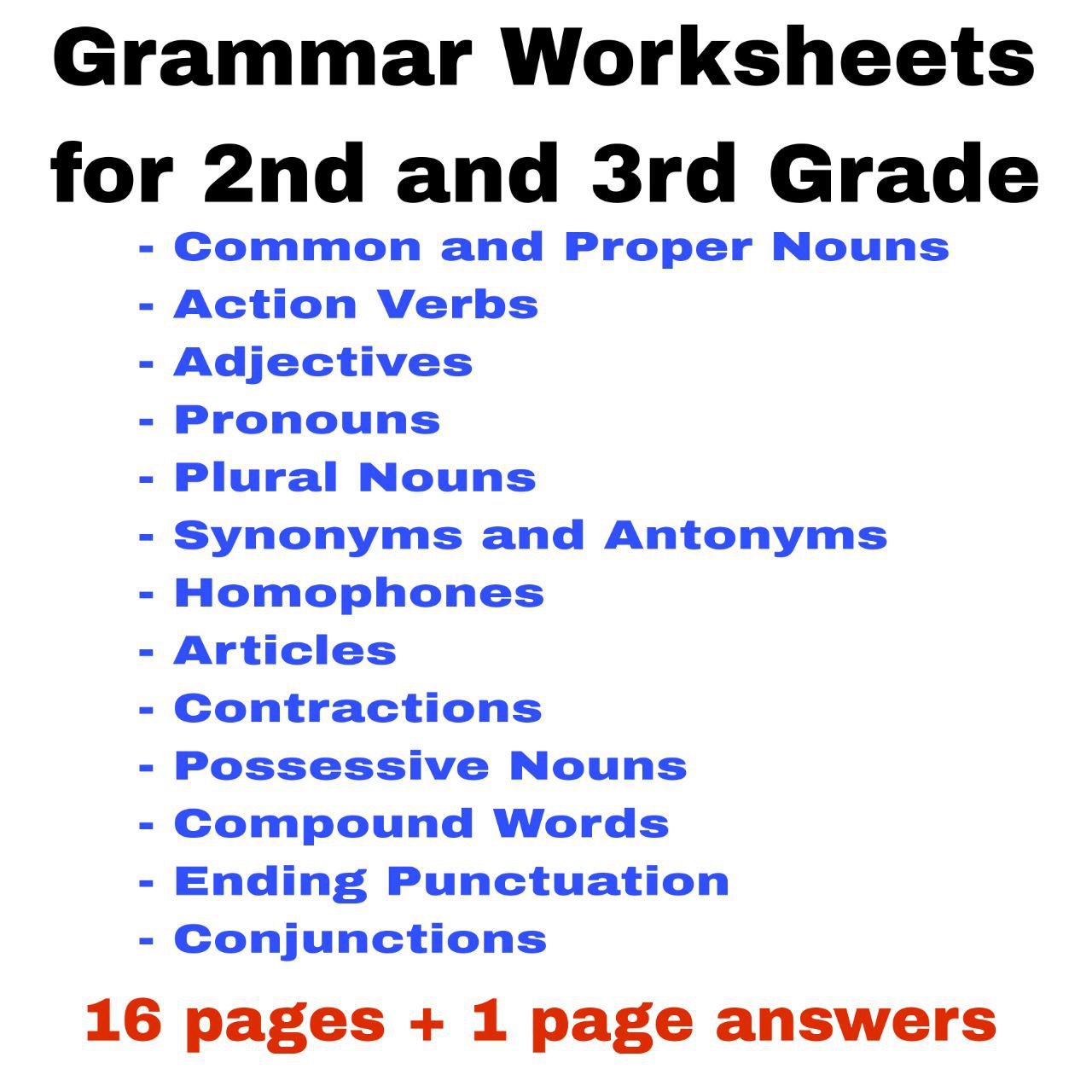 Grammar Worksheets for 2nd and 3rd Grade