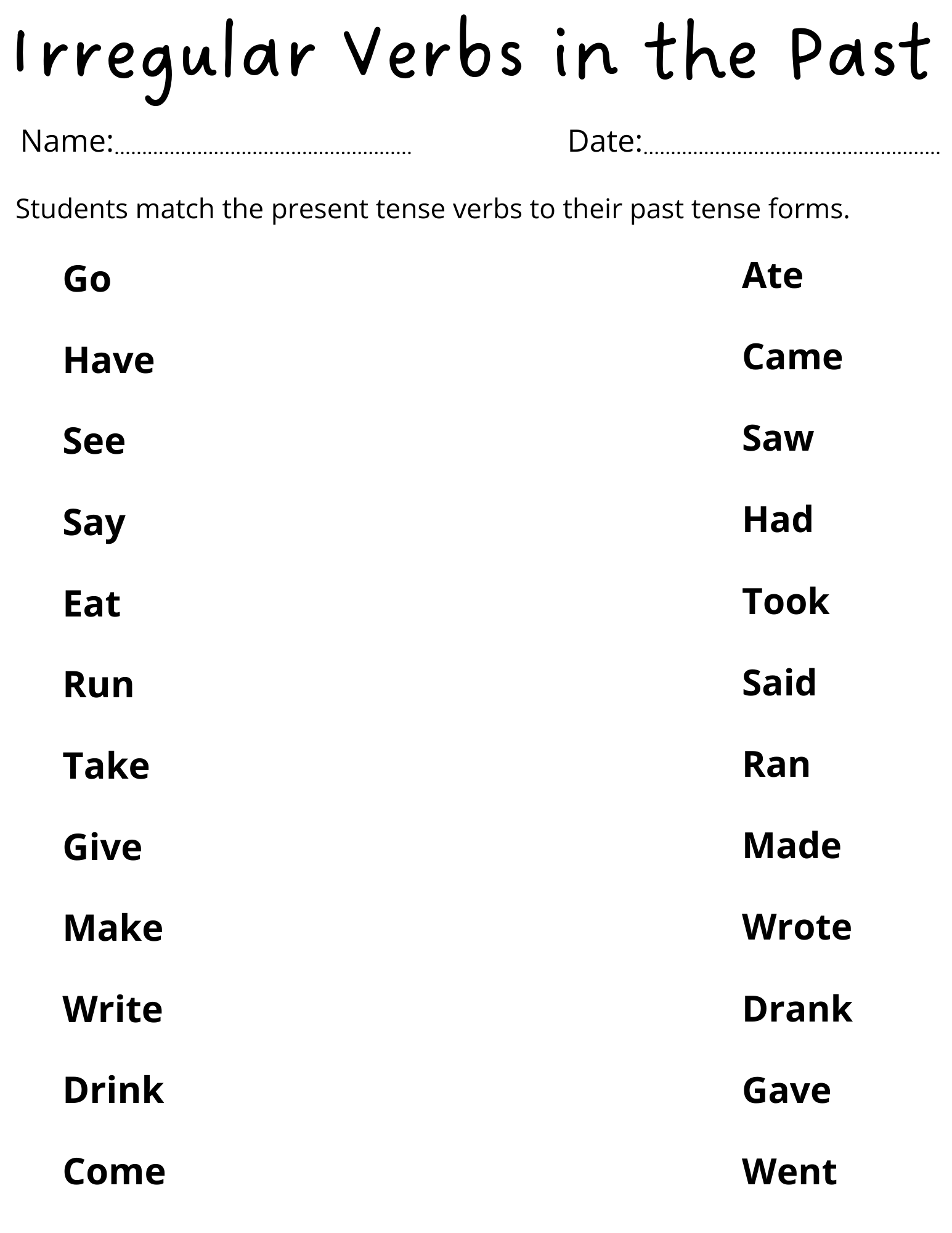 past tense of irregular verbs activities worksheets for grade 1