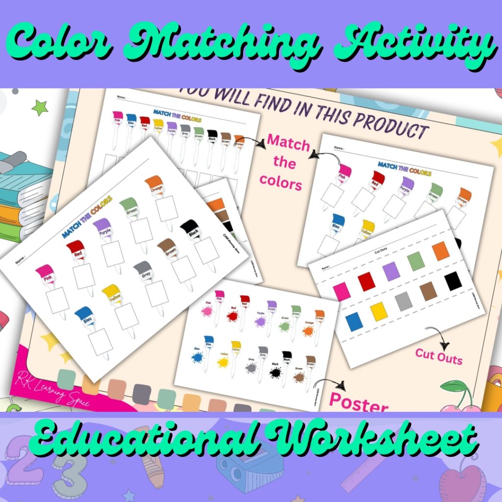 Color Matching Activity for Kids, Toddler Educational Worksheet, Color ...