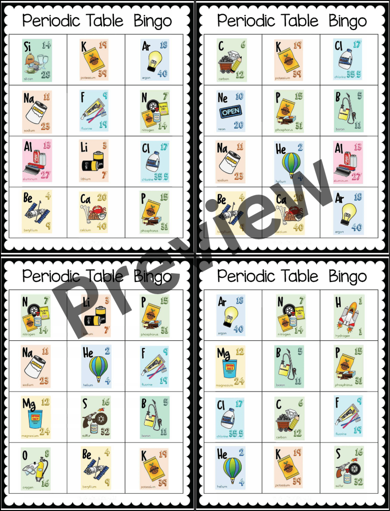 Periodic Table of Elements Bingo and Cards | Chemistry Activities | 4th ...