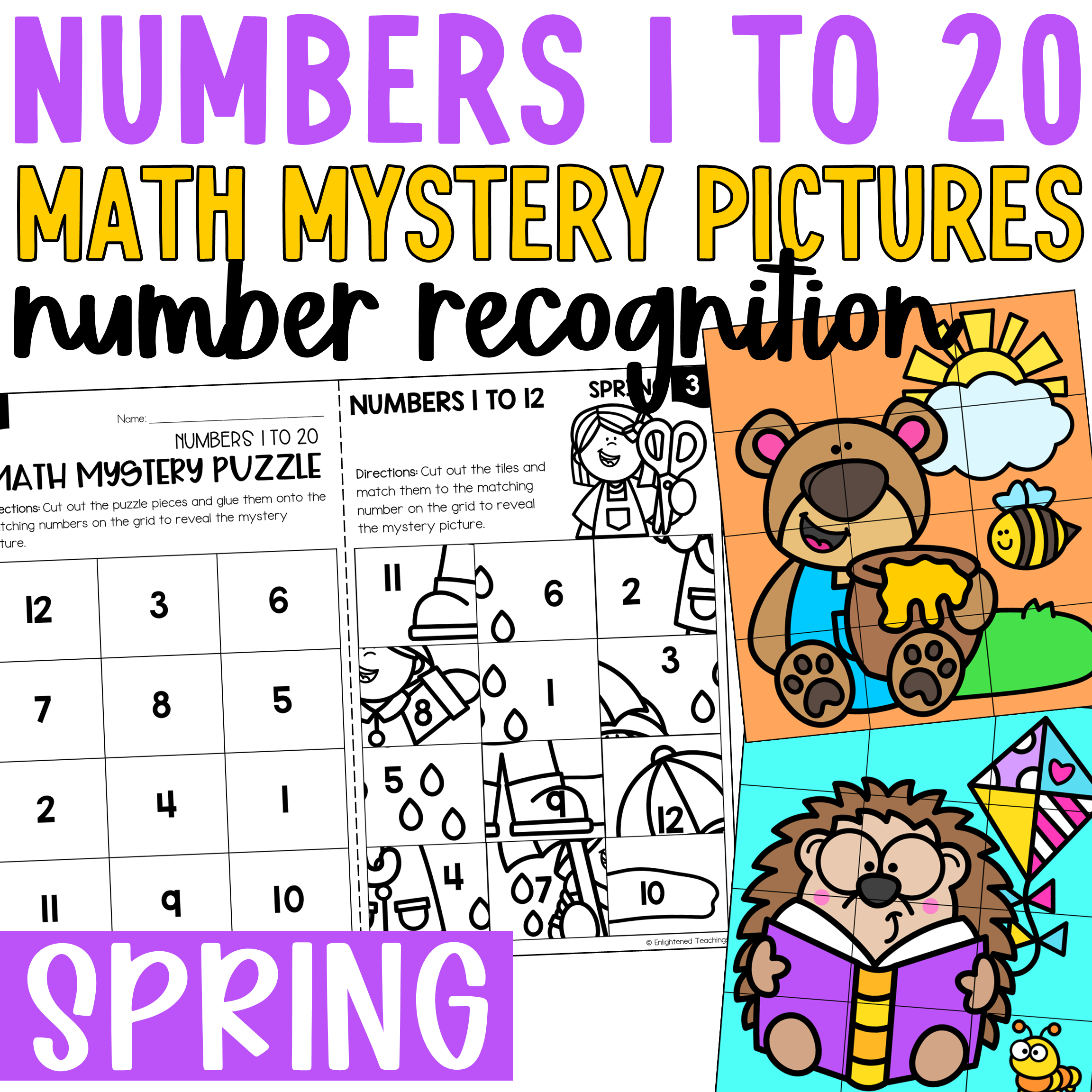 Spring Numbers to 20 Worksheets Math Mystery Puzzles Spring Number Recognition