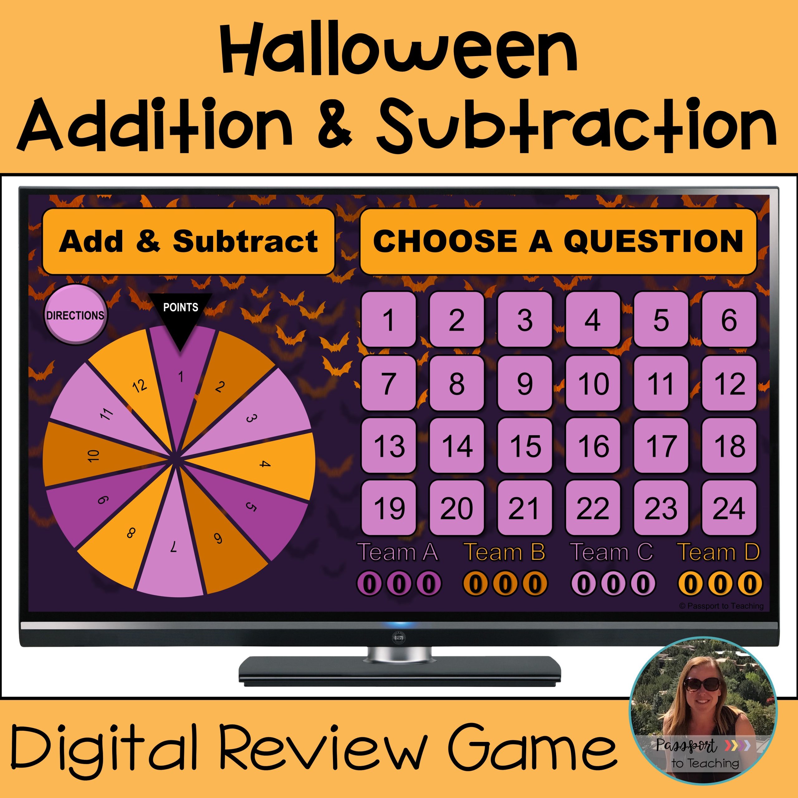 Halloween Math - Addition & Subtraction Spinner Game Digital Activity - 4th Grade