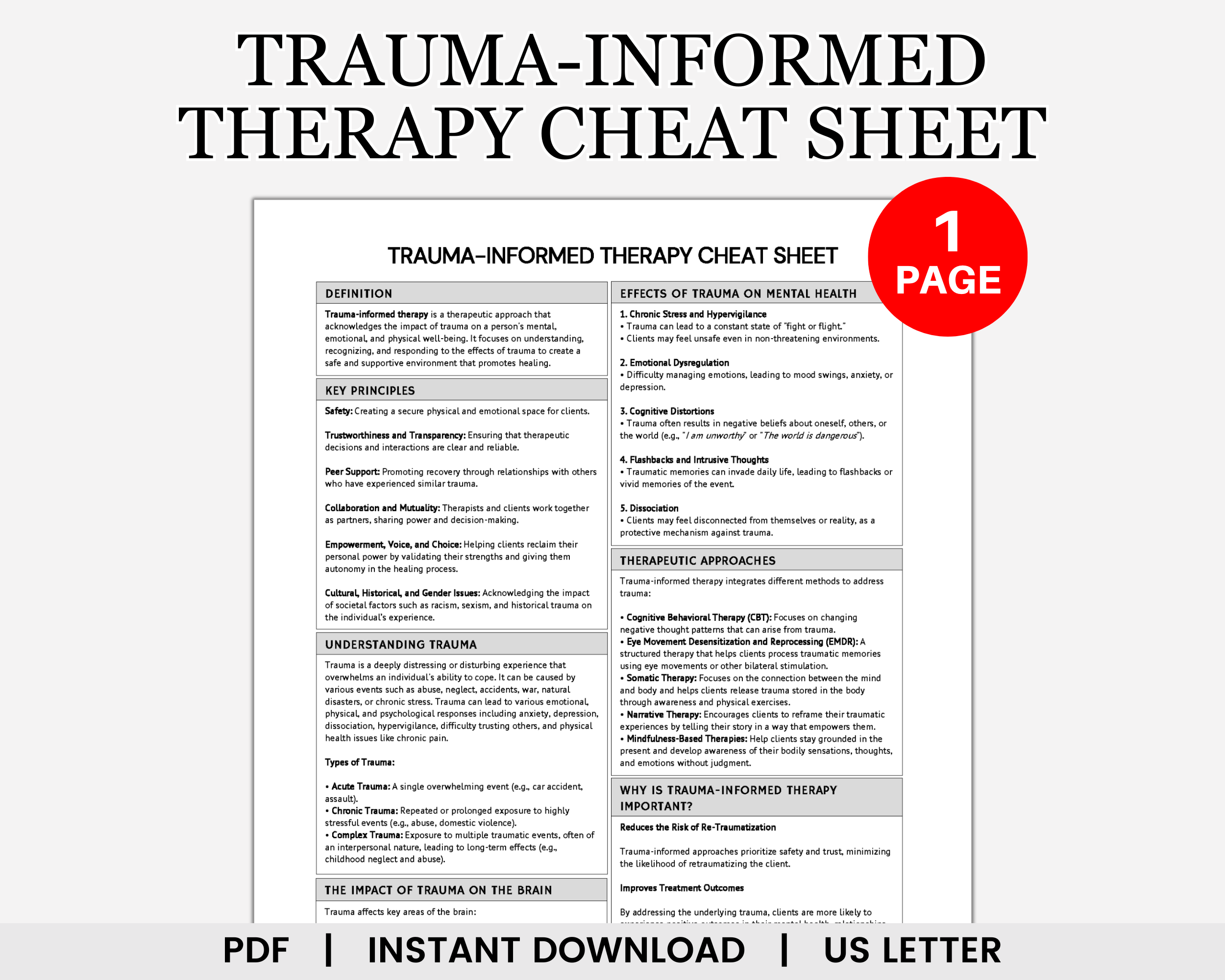 Trauma Informed Therapy Cheat Sheet, Trauma Therapy, Trauma Counseling, Trauma Therapist, PTSD