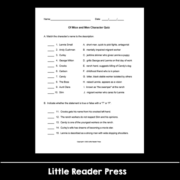 Of Mice and Men Character Quiz with Answer Key - Made By Teachers