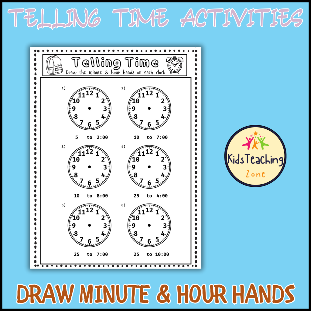 Telling Time Activities : Draw Minute & Hour Hands | Made By Teachers