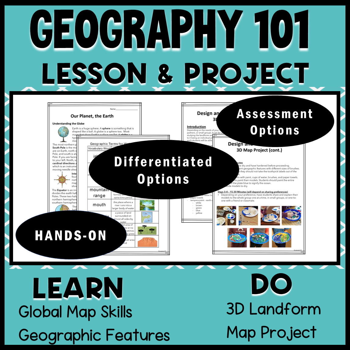 Geography Unit, Hands-On Project-Based Globe, Landforms Water Bodies Activities