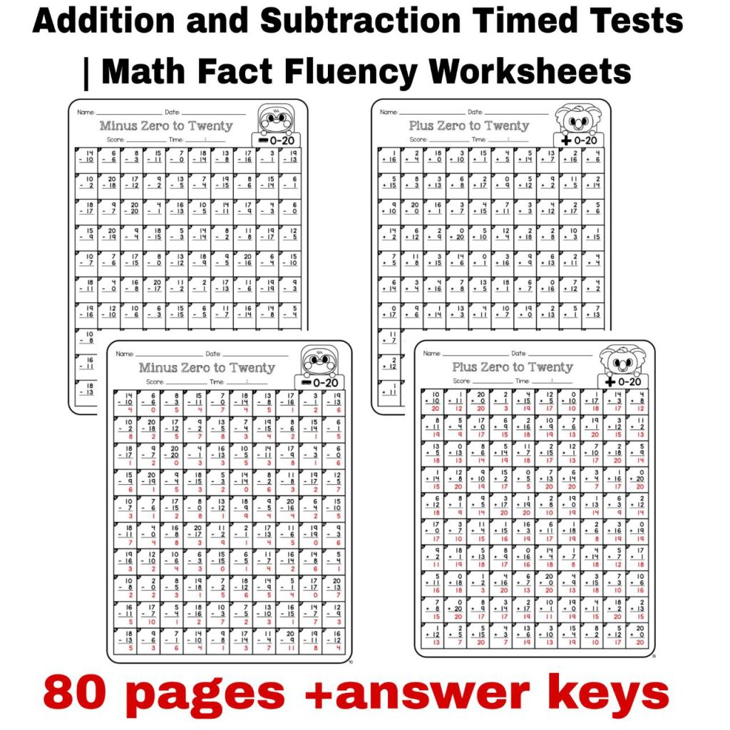 Addition and Subtraction Timed Tests | Math Fact Fluency Worksheets ...