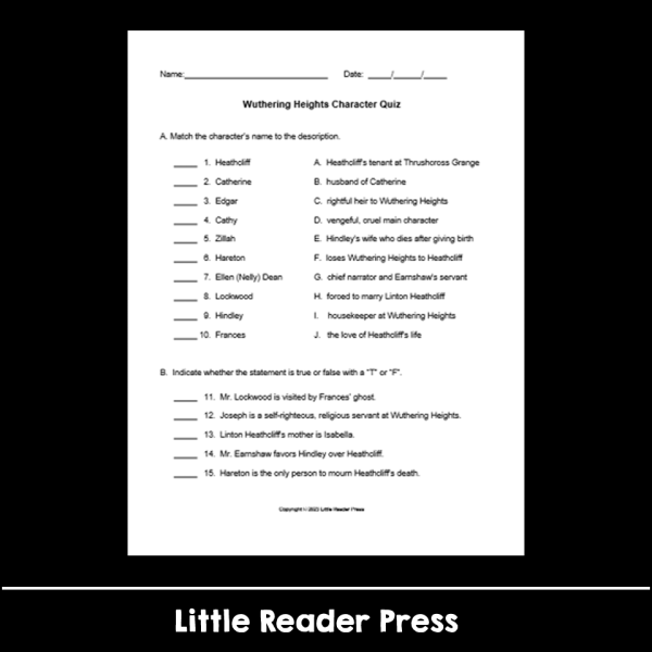 Wuthering Heights Character Quiz with Answer Key | Made By Teachers
