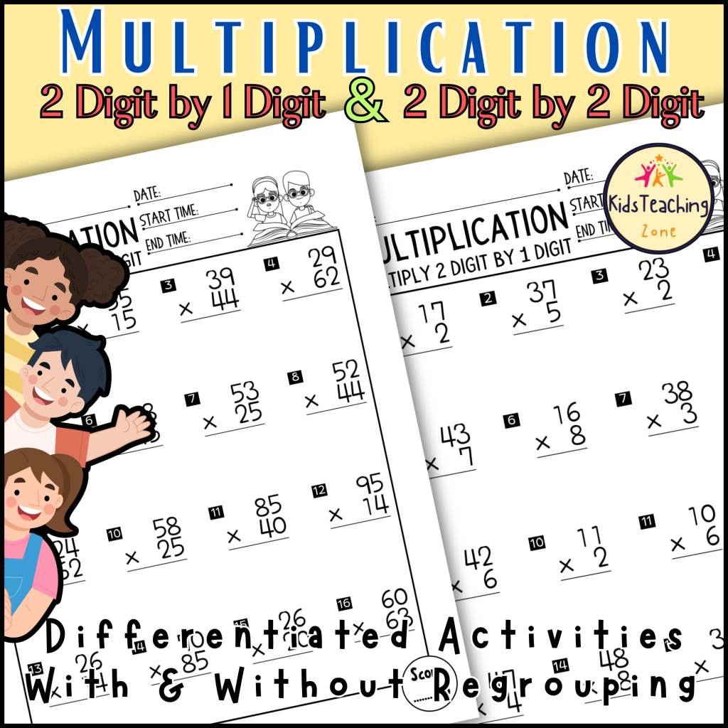 2 Digit by 1 Digit and 2 Digit by 2 Digit Multiplication Worksheets ...