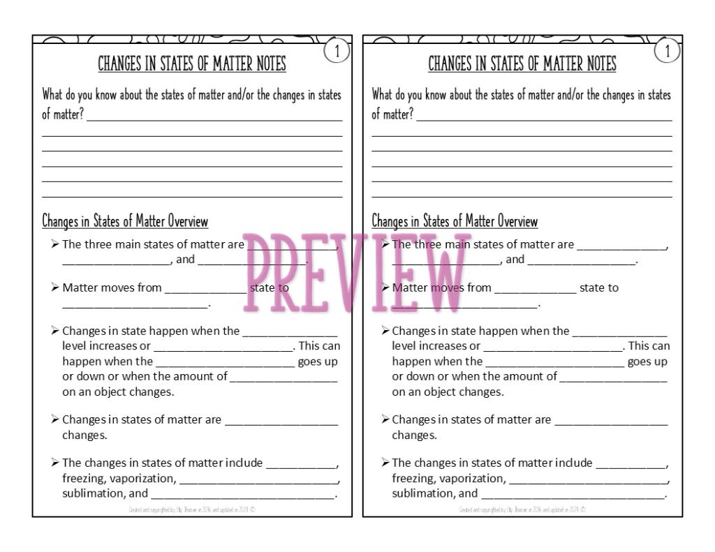 Changes in States of Matter Notes Interactive Science Notebook and ...