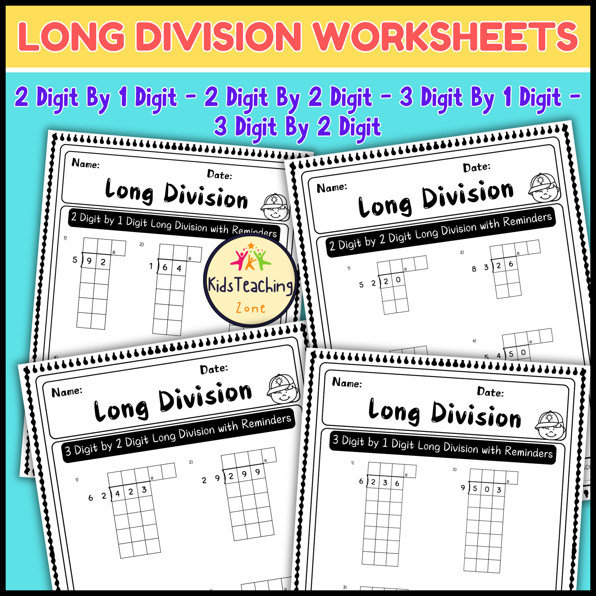 Multi Digit Long Division Worksheets Bundle