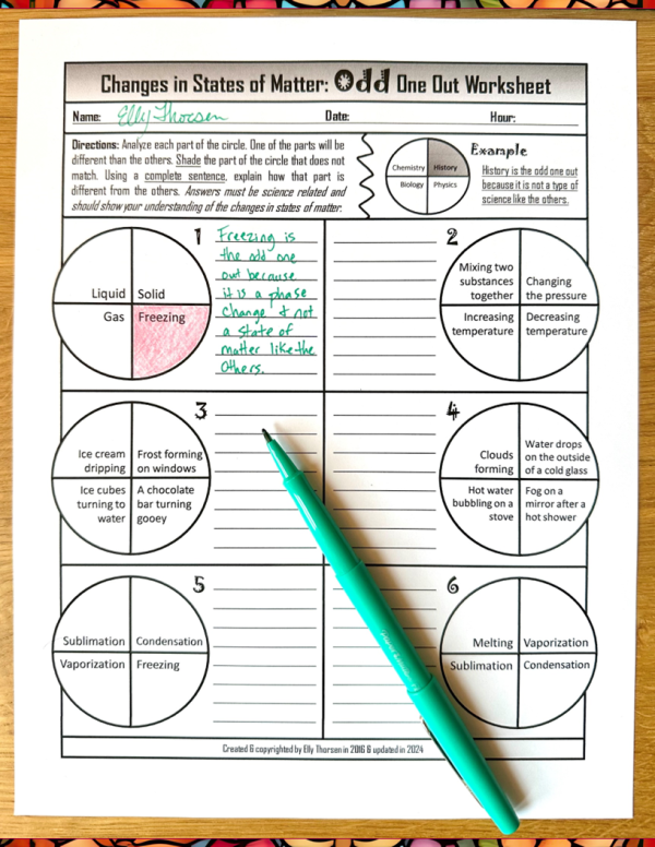 Changes in States of Matter Phase Changes Odd One Out Worksheet or ...