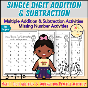 Single Digit Addition & Subtraction Worksheets | Mixed Numbers 0 to 9