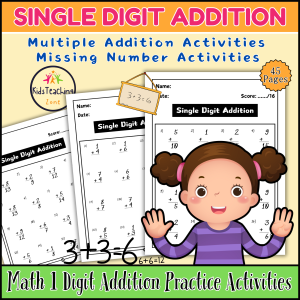 Single Digit Addition Worksheets - Missing Numbers Activities
