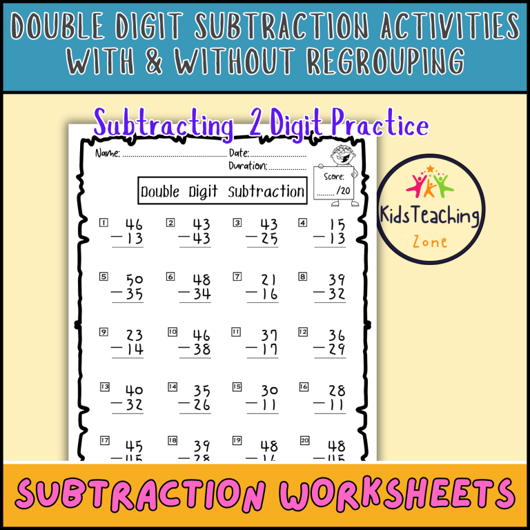 Double Digit Subtraction Worksheets With and Without Regrouping | Made ...