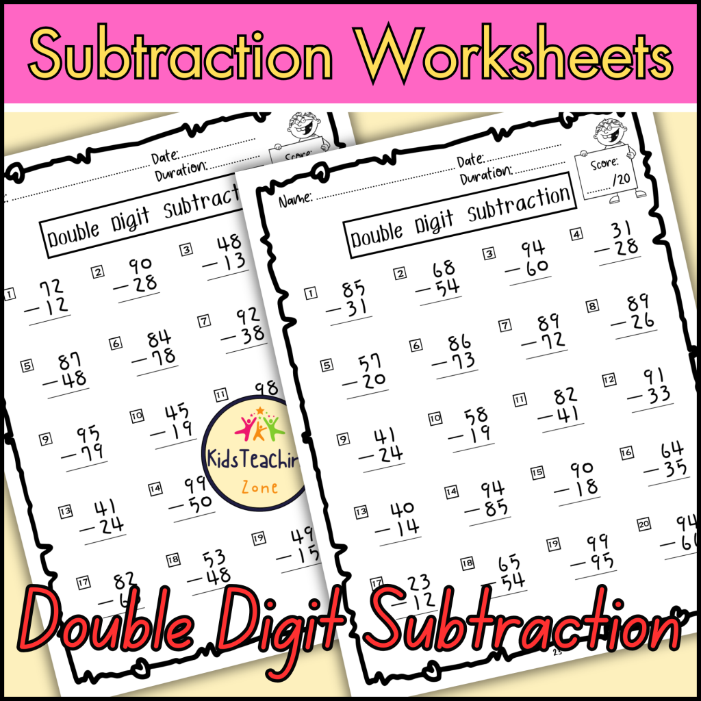 Double Digit Subtraction Worksheets With and Without Regrouping - Made ...