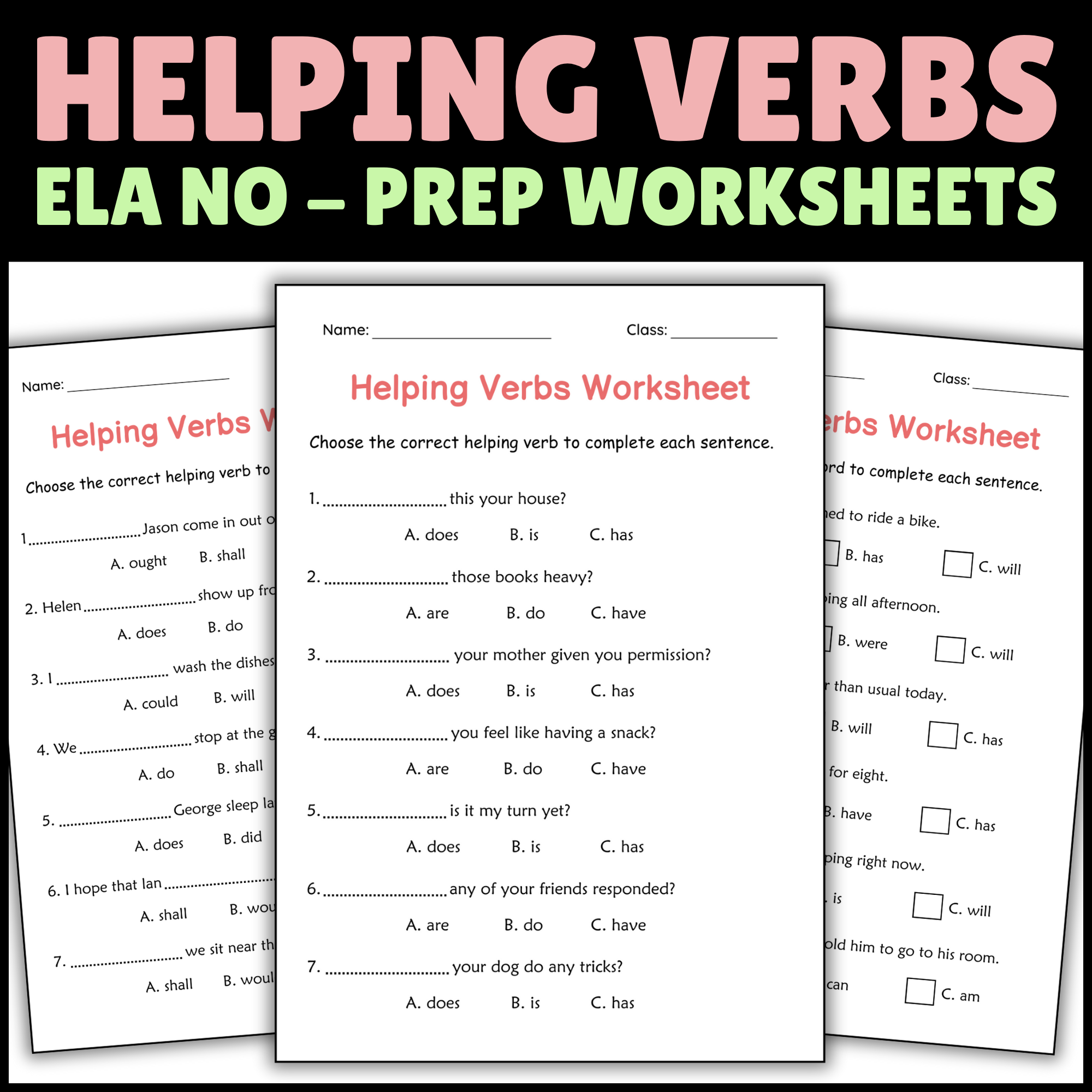Helping Verbs Grammar Practice Worksheet for Grade 1 - Auxiliary Verbs