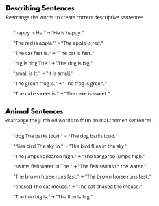 printable simple rearrange sentences worksheet for grade 1 with answers ...