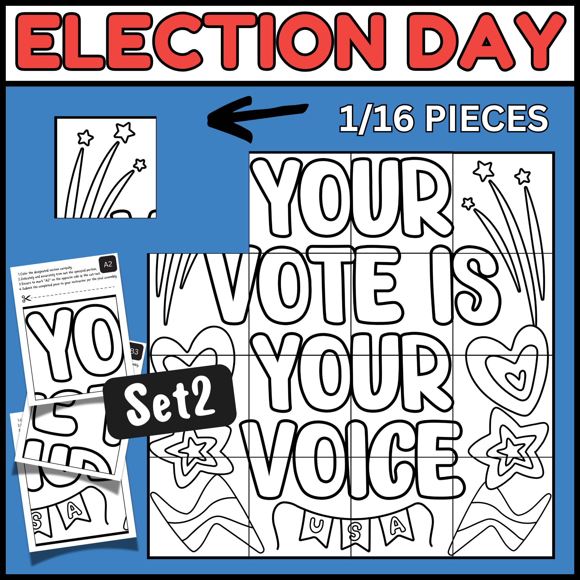 Election Day 2024 Collaborative Coloring Posters Bundle | President's ...