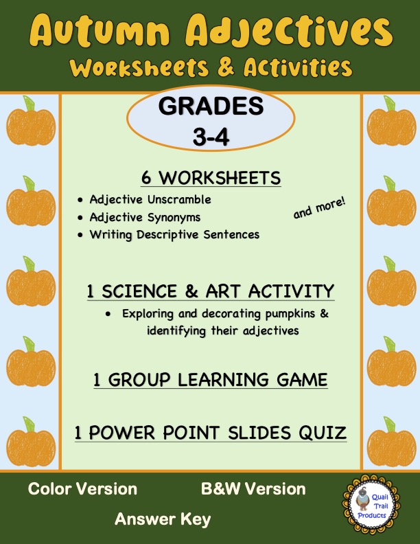 AUTUMN ADJECTIVES Worksheets and Activities