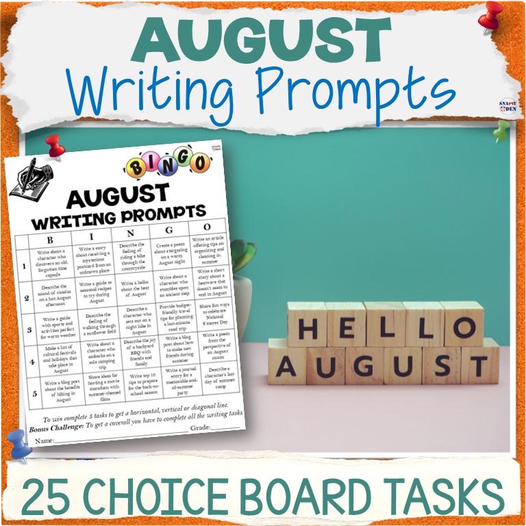 August Writing Prompts Bingo Creative Writing Morning Work Choice Board