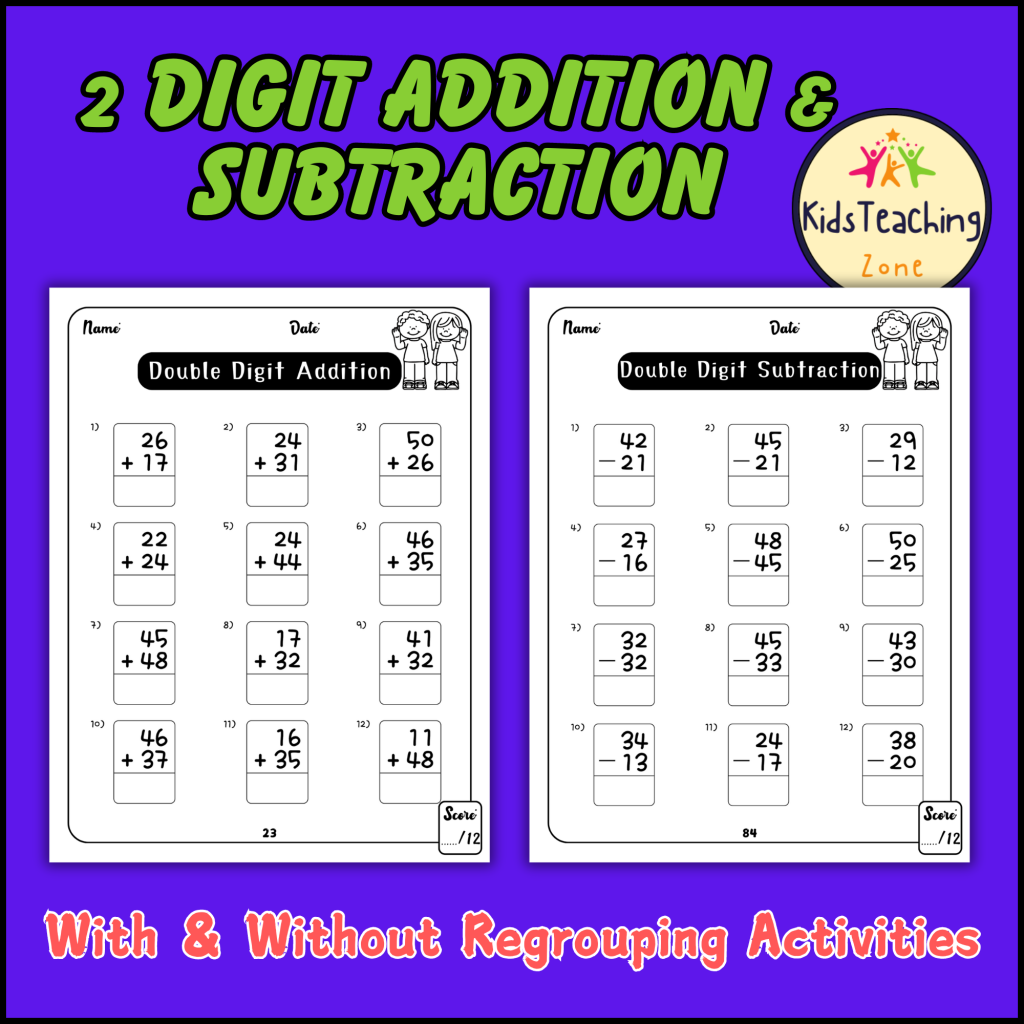 1, 2, 3 Multiple Digit Addition and Subtraction Math Worksheets Bundle ...