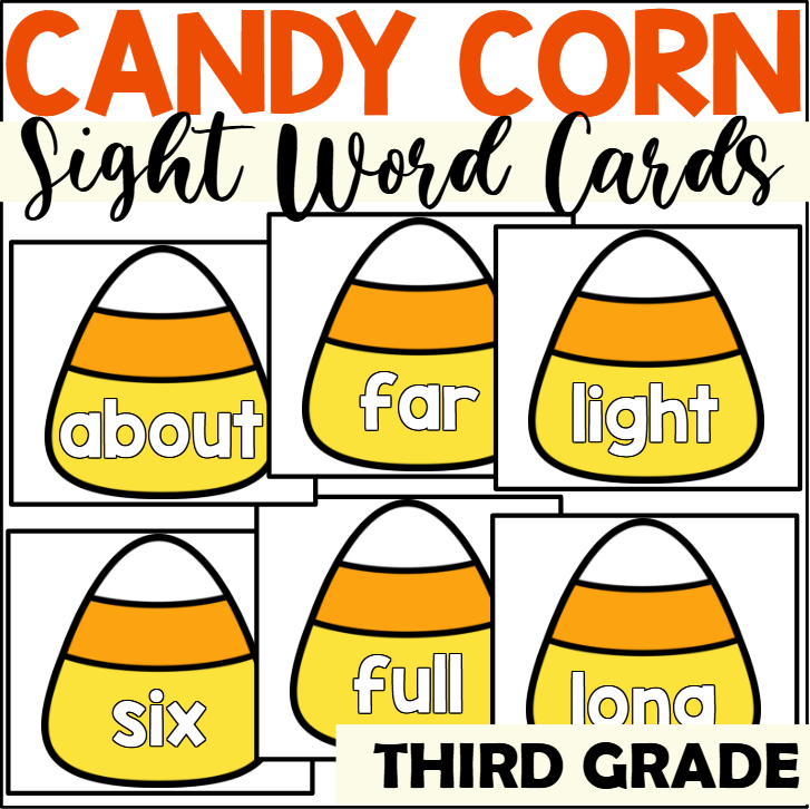 Candy Corn Sight Word Cards for Third Grade