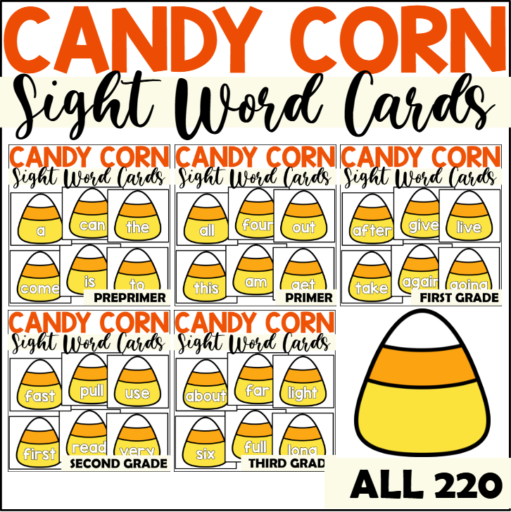 Candy Corn Sight Word Cards for All 220