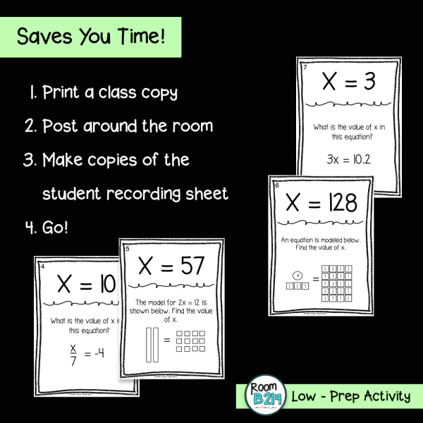One Step Equations Scavenger Hunt TEKS 6.10A | Made By Teachers
