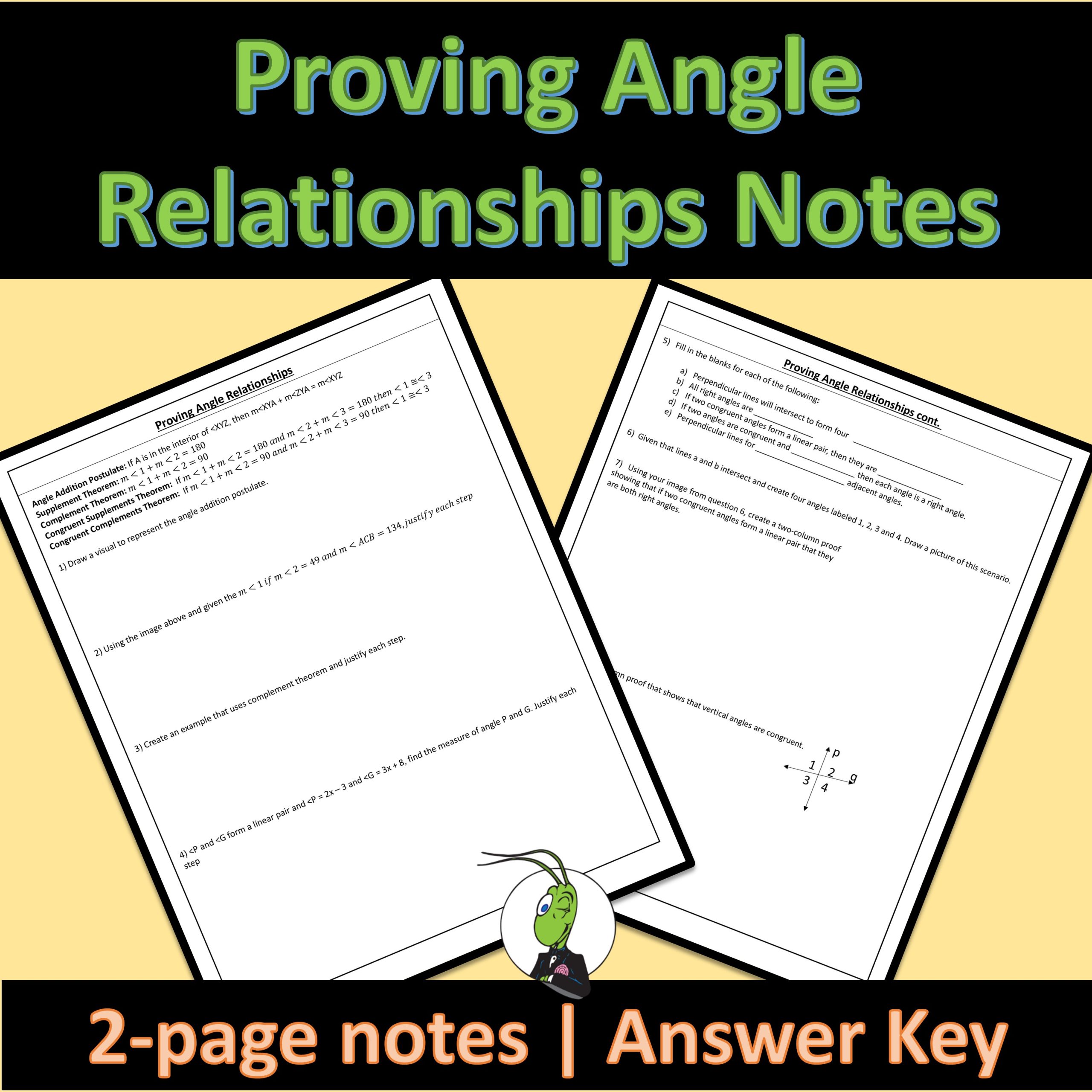 Proving Angle Relationships Geometry Guided Notes for Logic and Reasoning
