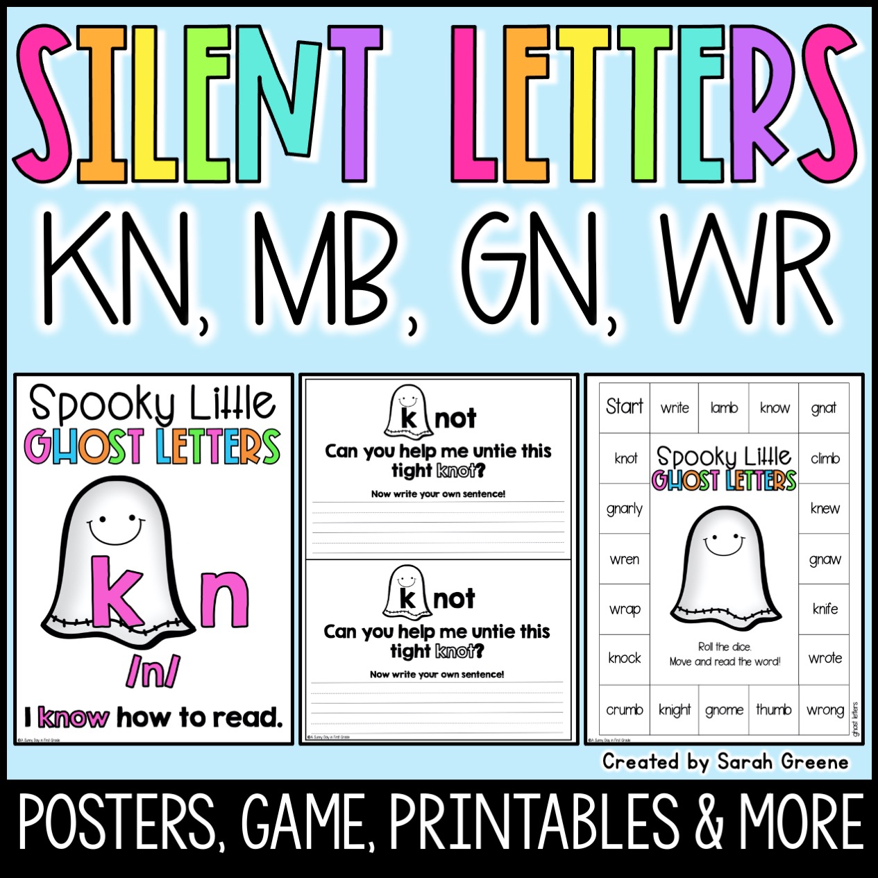 Silent Letters KN, WR, GN, MB Center, Game, Worksheets, and More