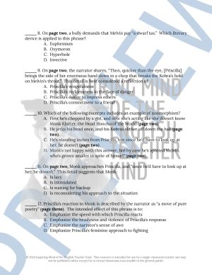 "Priscilla and the Wimps" Quiz, Close Reading Worksheet, and Vocabulary ...