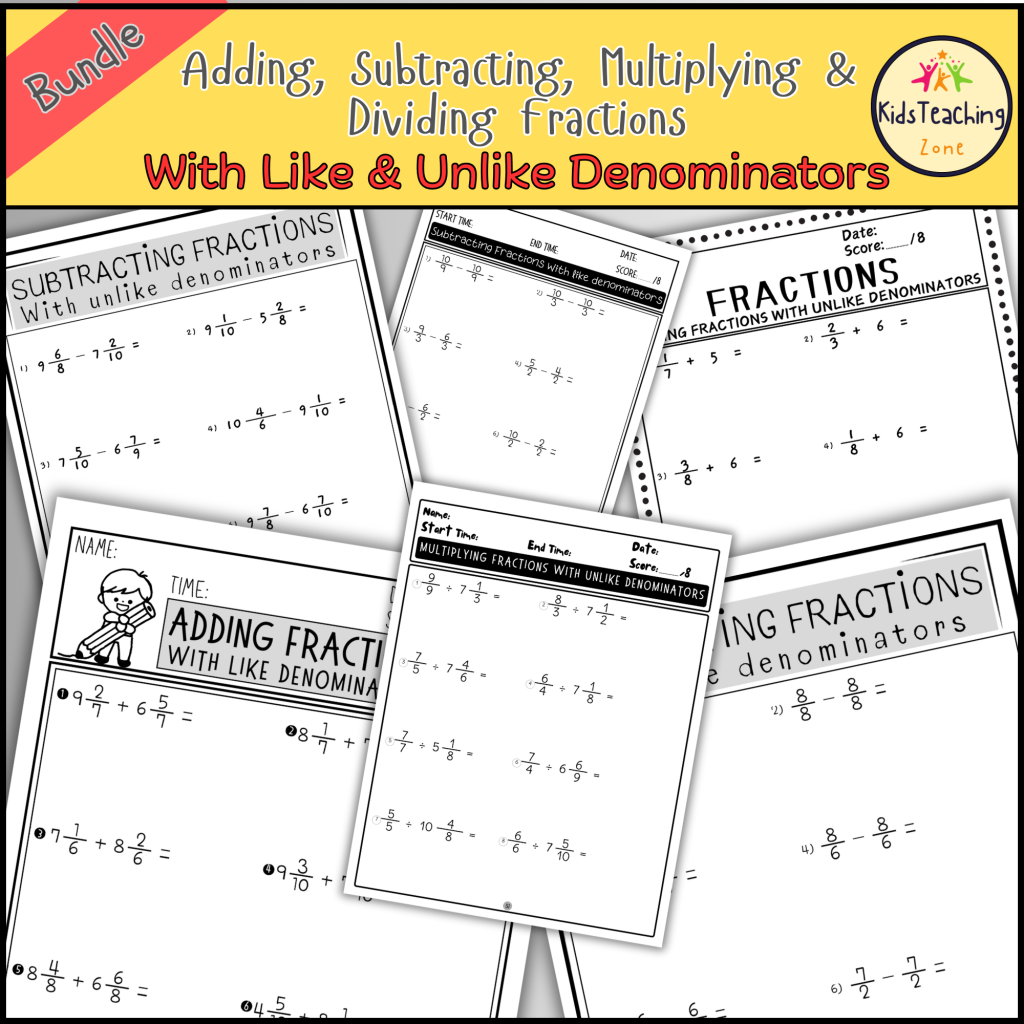 Adding, Subtracting, Multiplying and Dividing Fractions Bundle ...