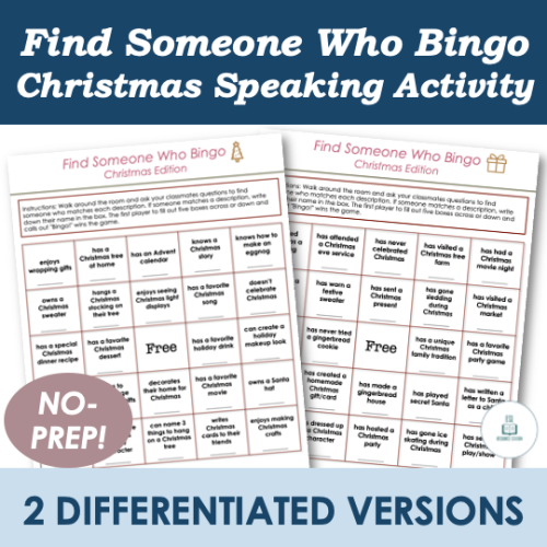 Christmas Find Someone Who Bingo - Speaking Activity - Adult ESL ...