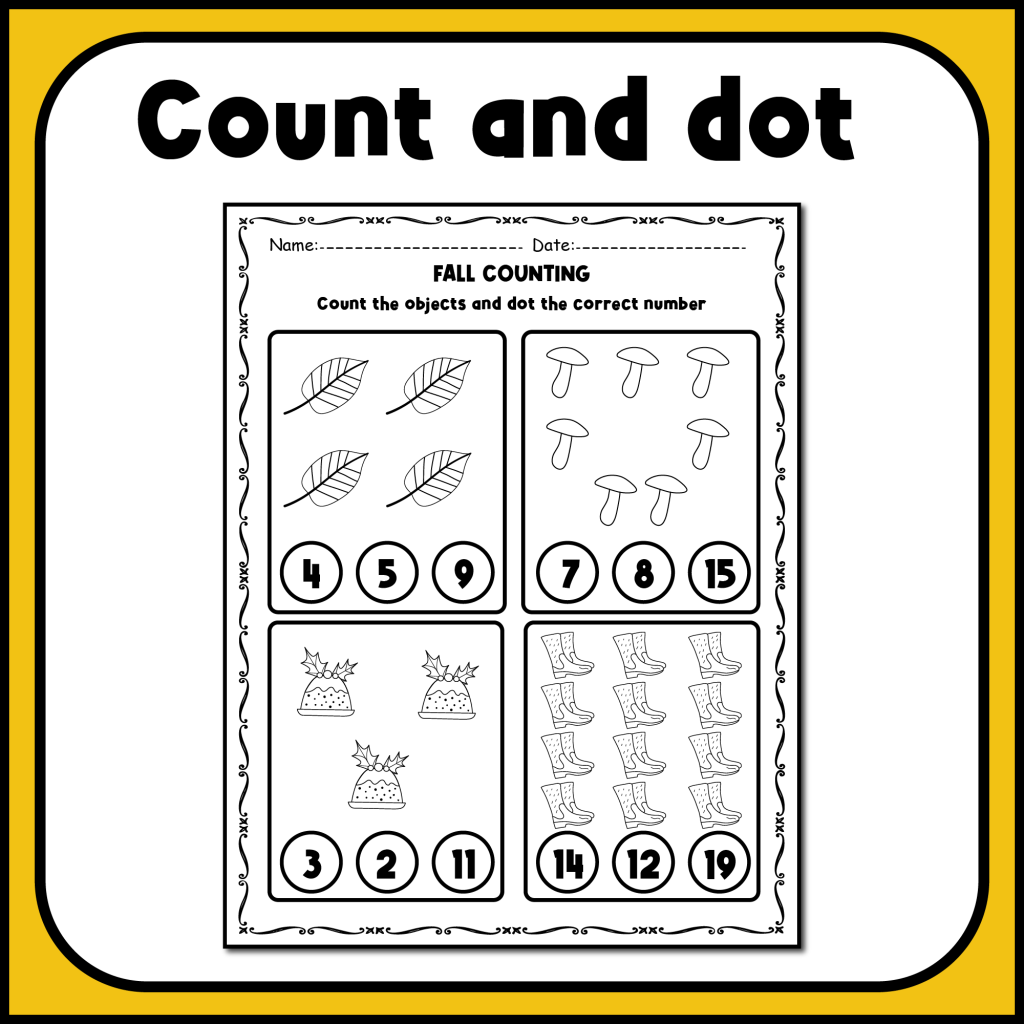 Fall Counting Objects Sets to 20 Worksheets – Kindergarten Morning Work ...