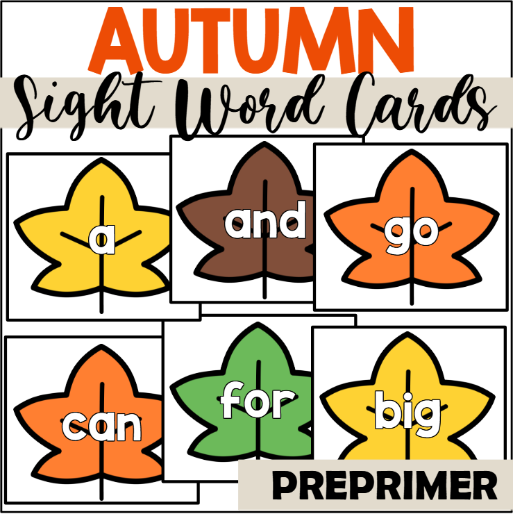 Fall Preprimer Sight Word Cards