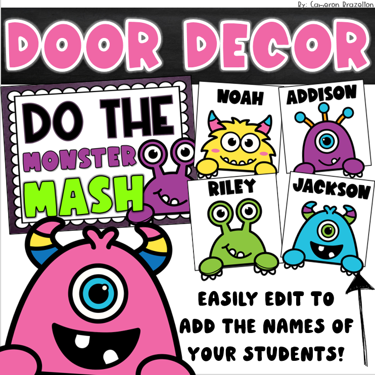 Door Decorations Bulletin Board Display Halloween Monster Theme EDITABLE |  Made By Teachers