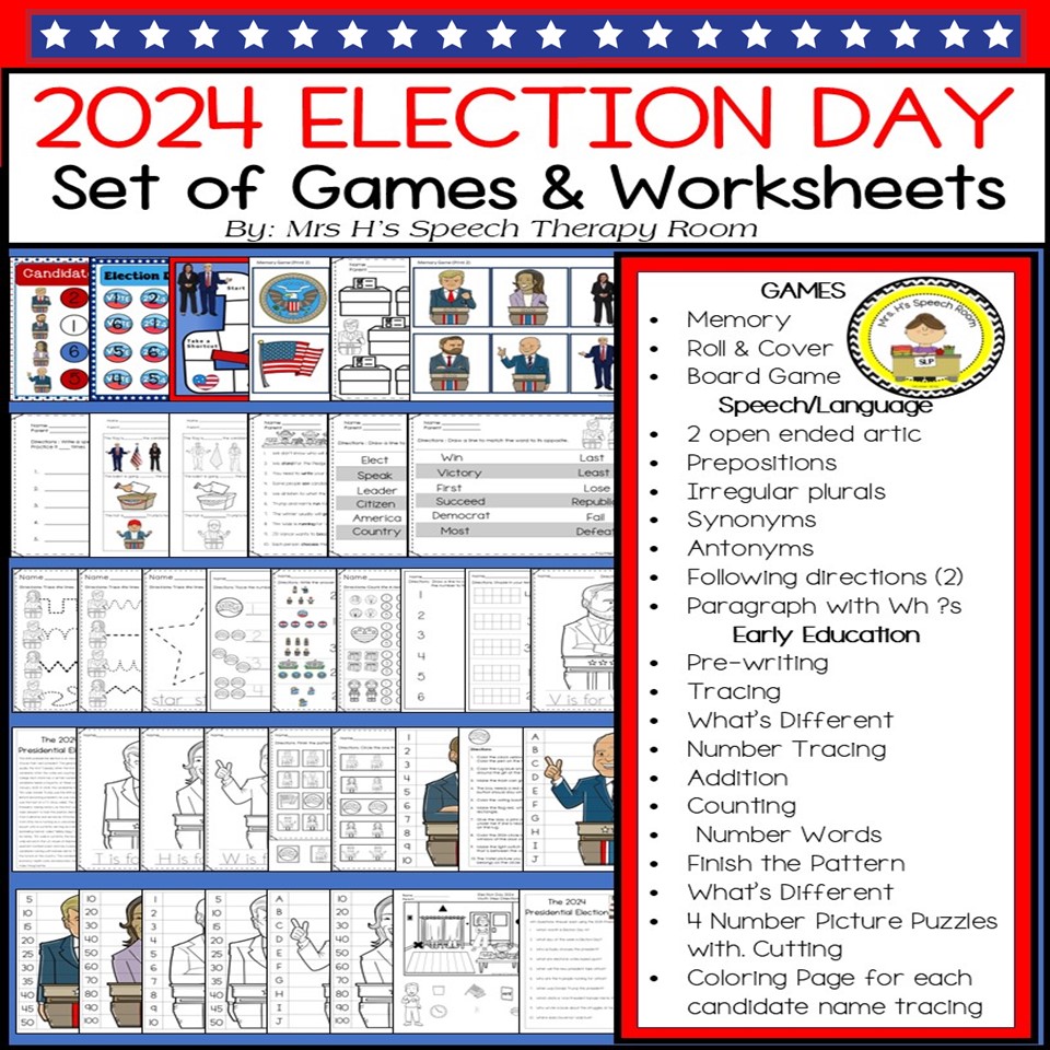 2024 Presidential Election And Election Day 2024 Speech, Literacy, Math & Games