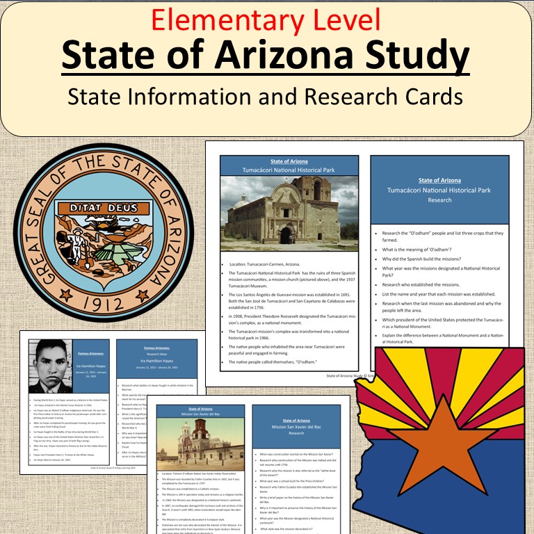 Arizona State Research Cards Elementary Homeschool Montesori