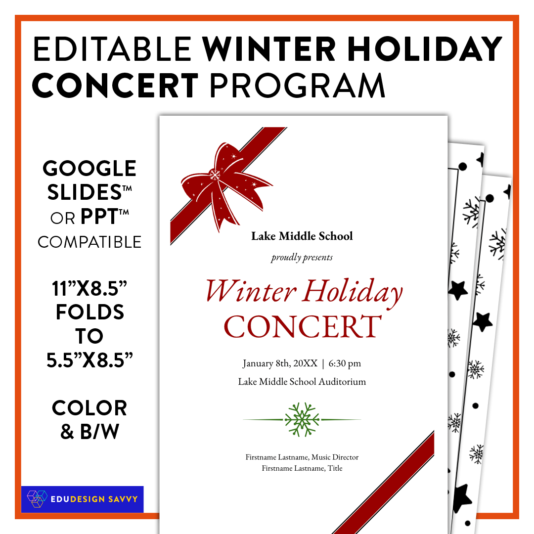 EDITABLE Winter Holiday Concert Music Program Booklet - Foldable Design!